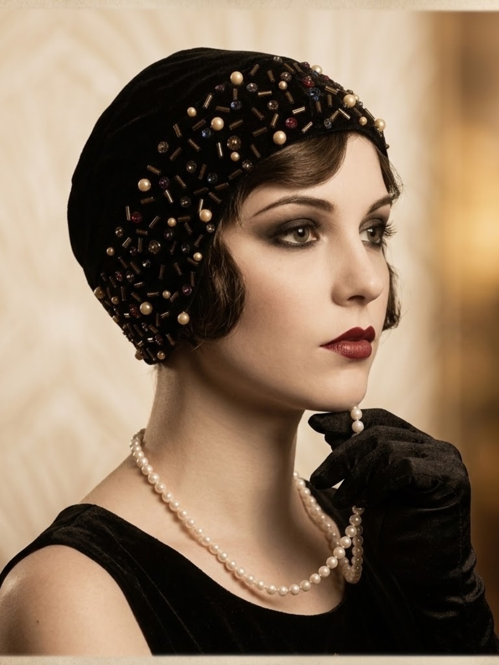 Vtg Black Velvet Flapper Pillbox Toque Skullcap Cloche Hat Church Funeral Formal
